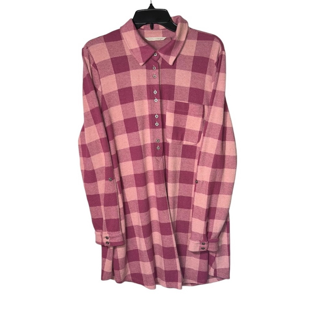 Soft Surroundings Tunic Dress Flannel Pink Buffalo Plaid Size Medium